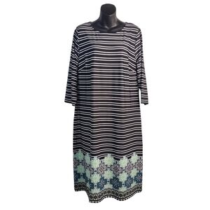 Christopher & Banks Dress Women's Multi Color 3/4 Sleeve Stretch Midi Dr…